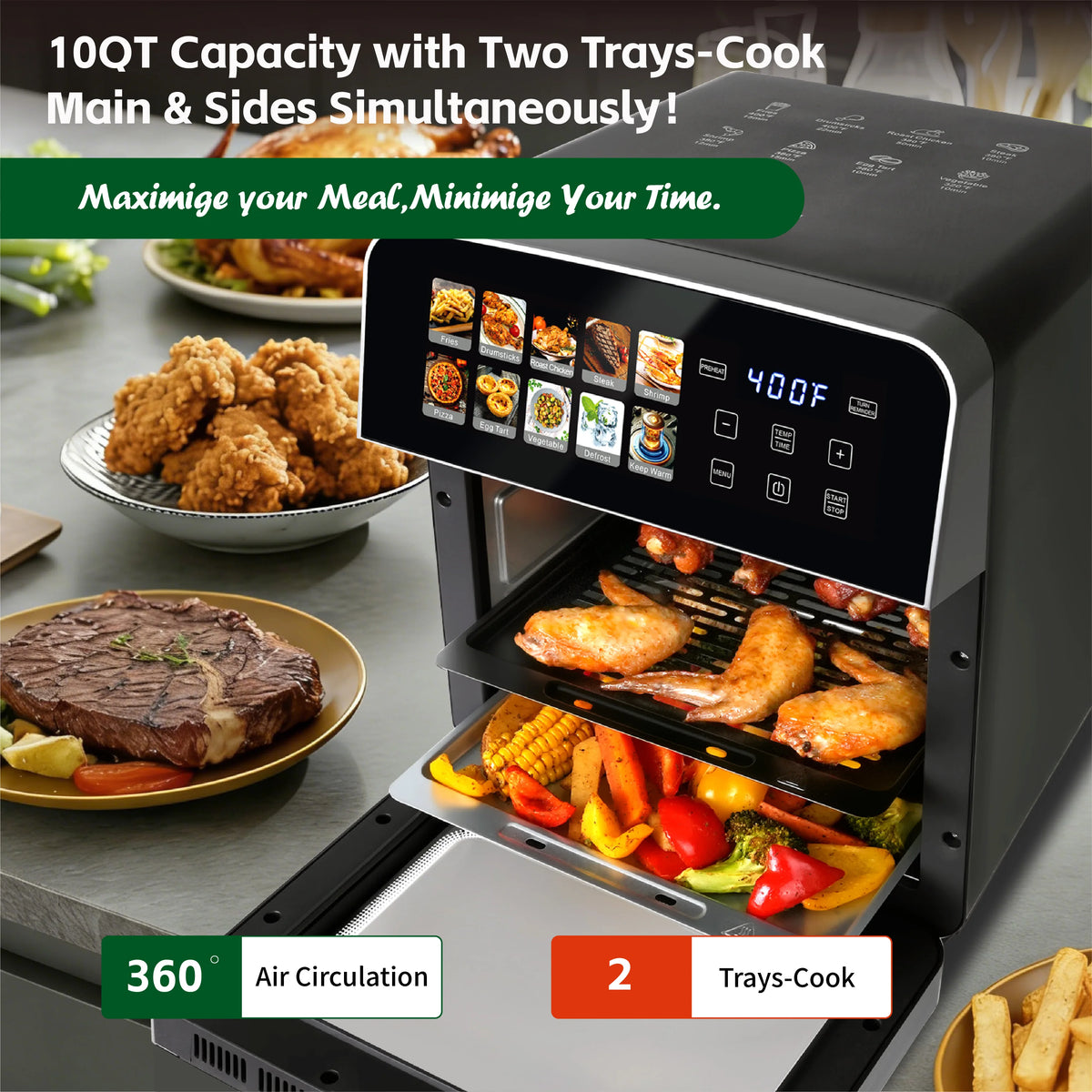 Air Fryer Toaster Oven Combo With Presets For Easy Cleaning
