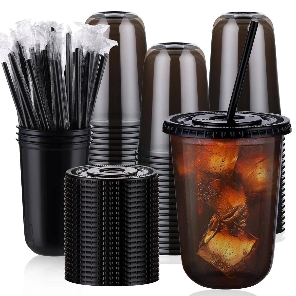 Disposable Plastic Cups With Lids And Straws For Cold Beverages