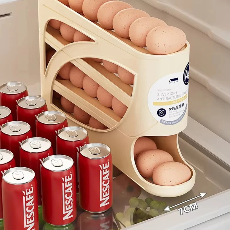 Multi Tier Sliding Egg Dispenser Automatic Rolling Refrigerator Storage Holder