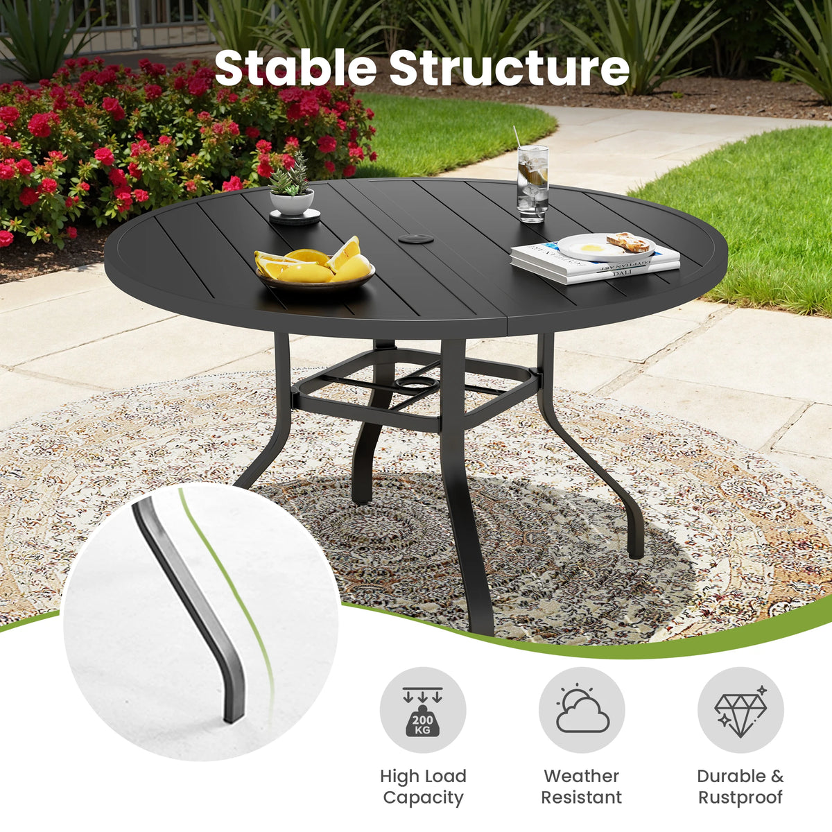 FARINI Round Outdoor Patio Metal Table With Umbrella Hole