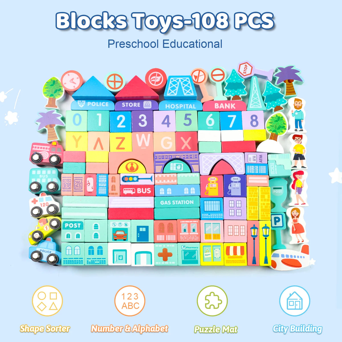 Wooden City Building Blocks Montessori Educational Toy for Kids