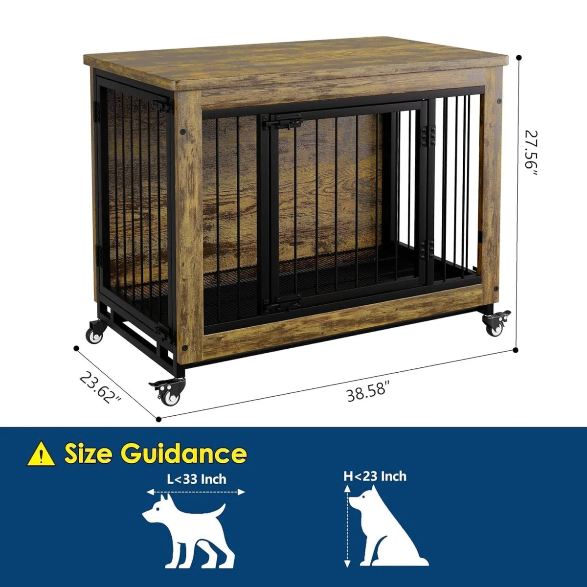 ANIXOL Wooden Dog Crate Furniture with Locking Doors and Tray
