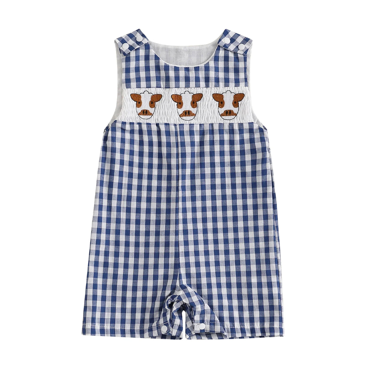 Embroidered Cotton Baby Romper With Sleeveless Button Front