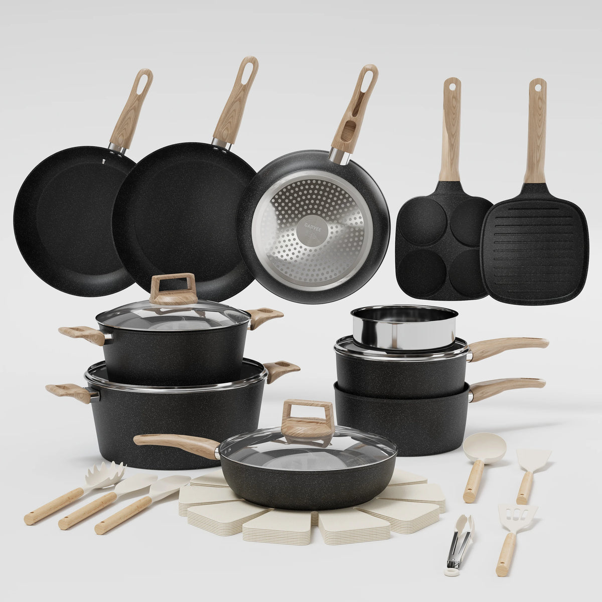 Ceramic Nonstick Cookware Set Induction Compatible Oven Safe Pots Pans
