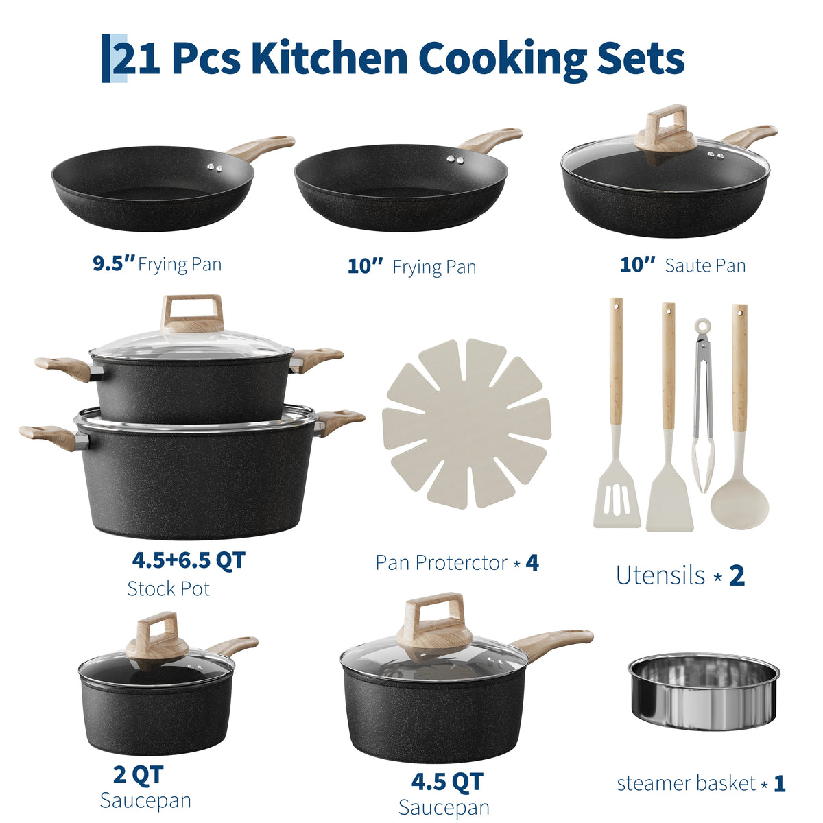 Ceramic Nonstick Cookware Set Induction Compatible Oven Safe Pots Pans