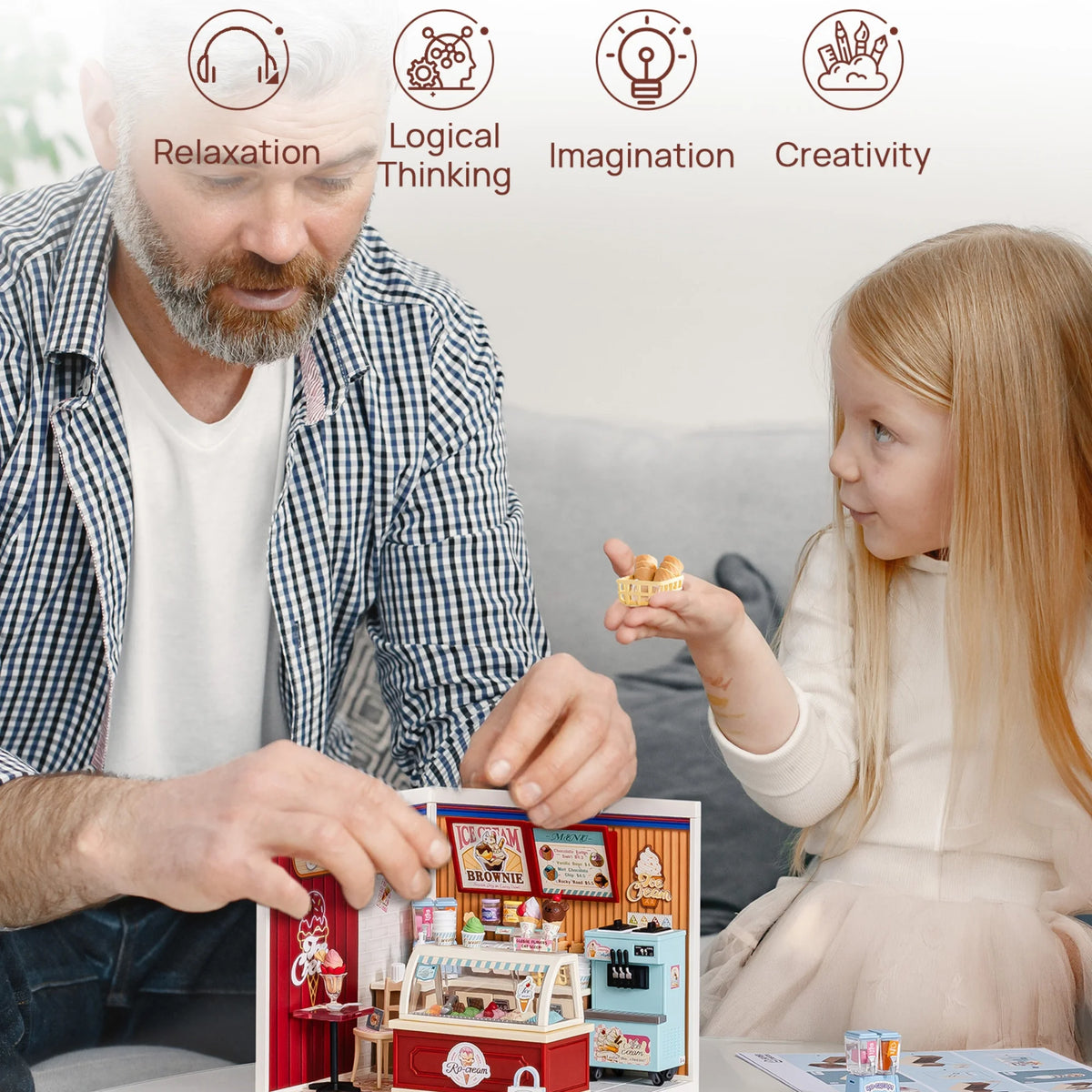Rolife Flavorful Ice Cream DIY Miniature Dollhouse Kit With LED