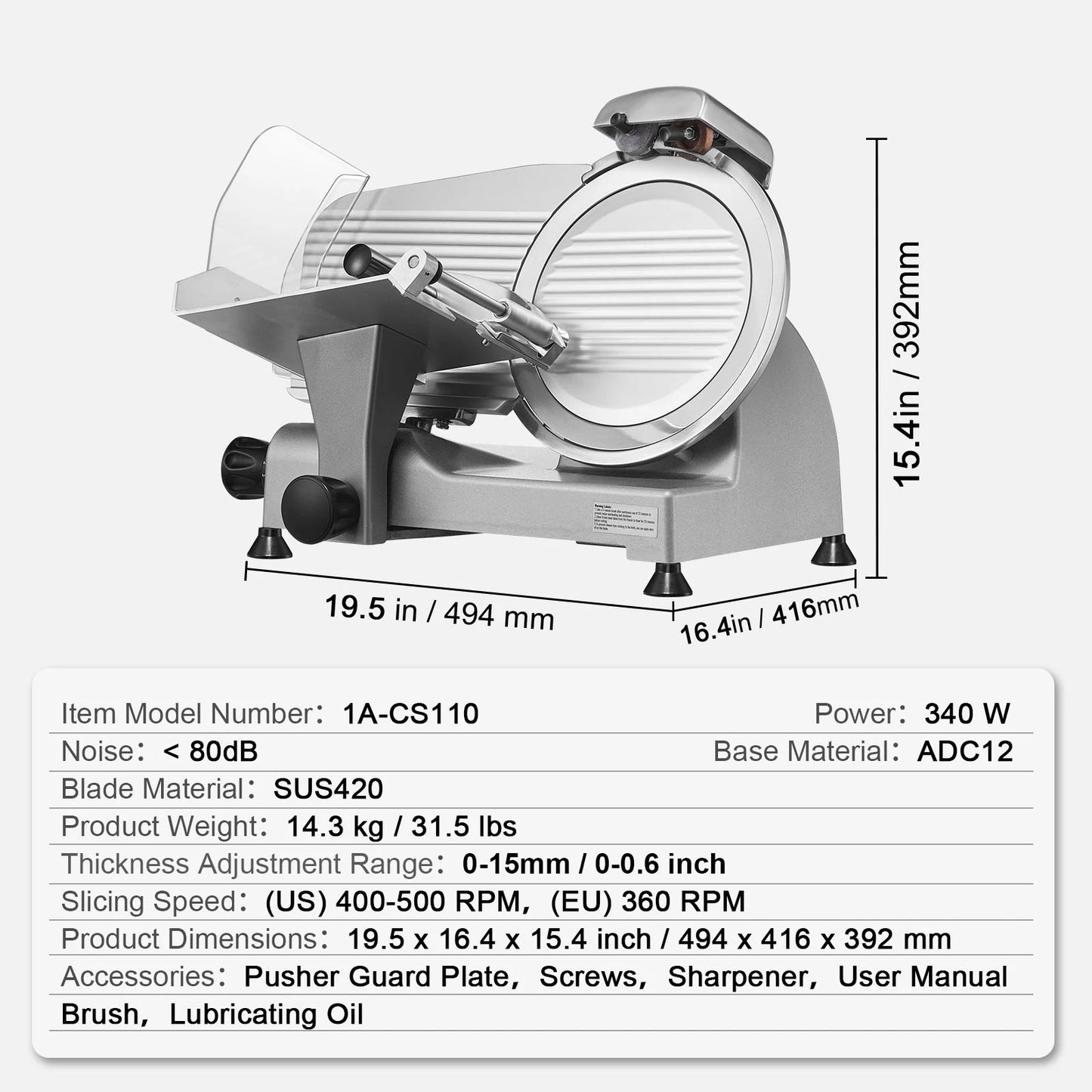 Succebuy Adjustable Electric Meat Slicer With Carbon Steel Blade