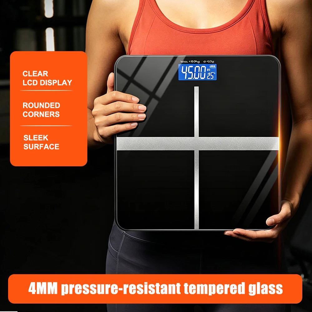 Digital Bathroom Scale With LCD Display Tempered Glass Platform