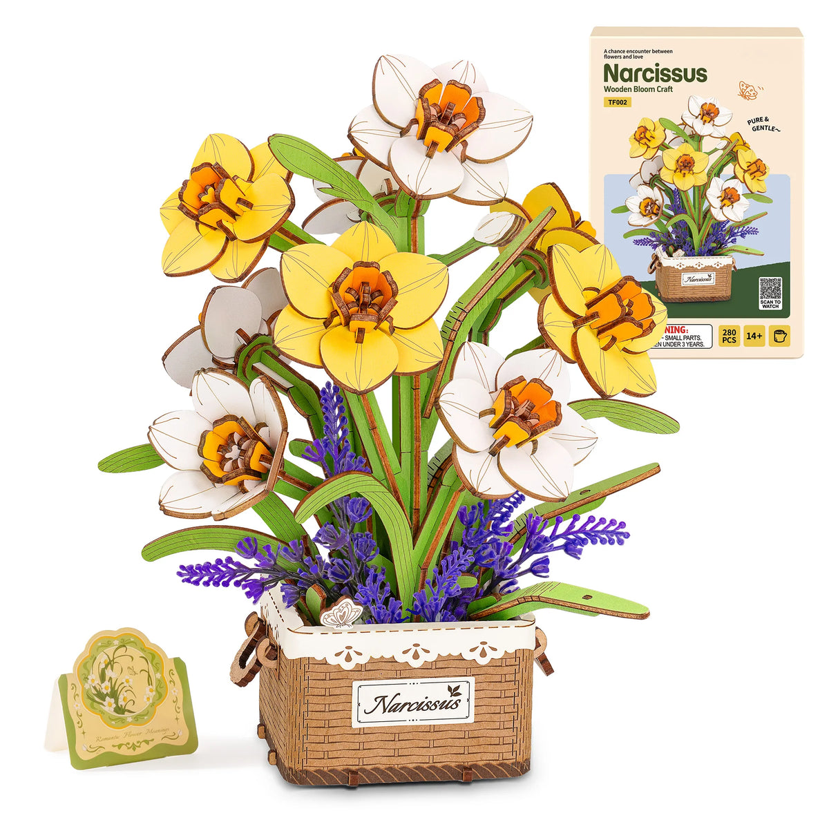 ROKR Wooden Narcissus Flower 3D Puzzle DIY Bouquet Building Kit
