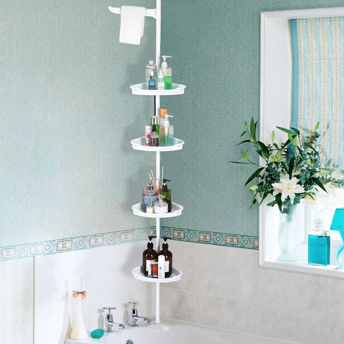 HiMISS Corner Shower Caddy With Adjustable Tension Pole Storage Shelves