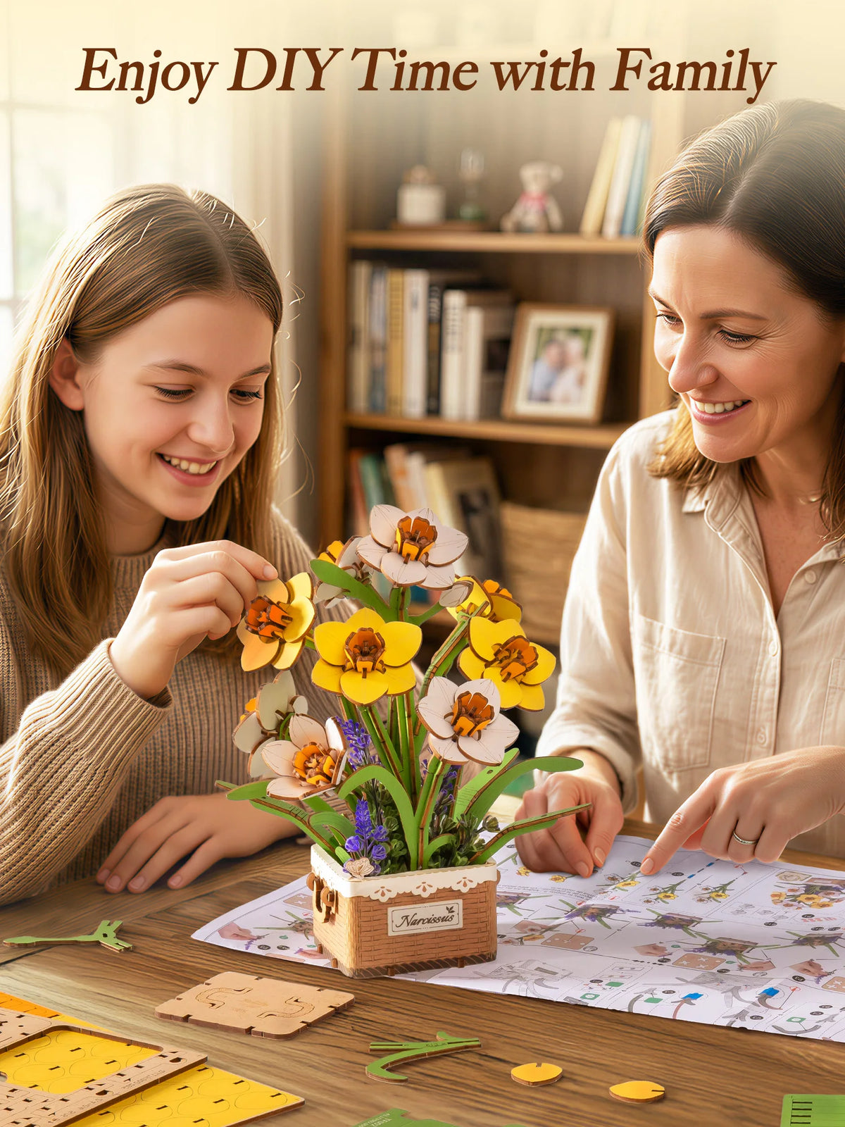 ROKR Wooden Narcissus Flower 3D Puzzle DIY Bouquet Building Kit
