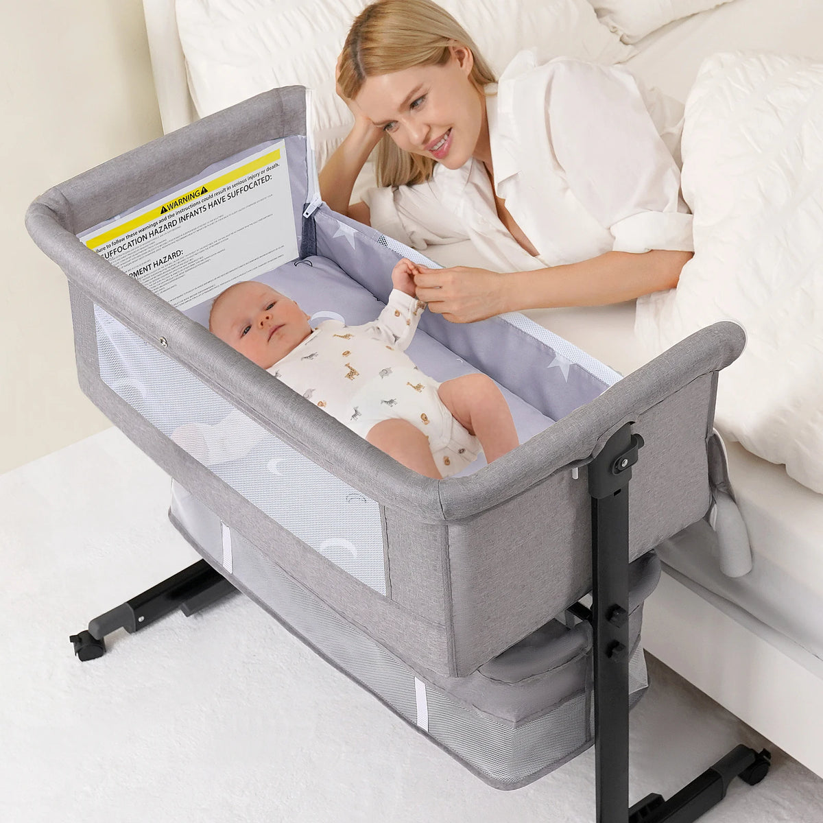 Adjustable Baby Bedside Bassinet Portable Multifunctional Travel Crib