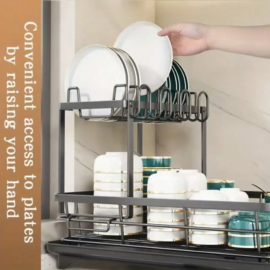Double Layer Carbon Steel Kitchen Cutlery And Drinkware Drain Rack