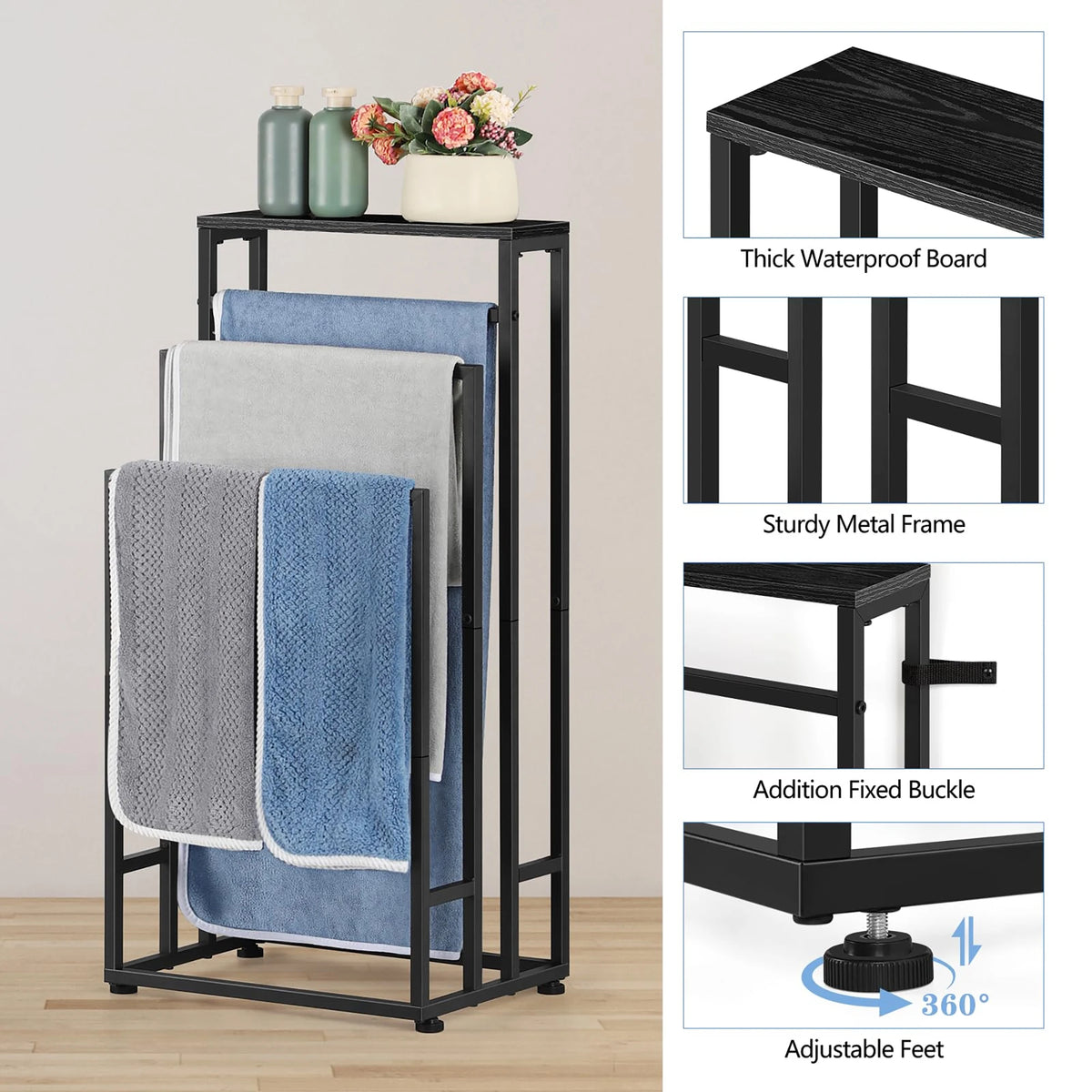Three Tier Freestanding Stainless Steel Towel Rack With Ventilated Design
