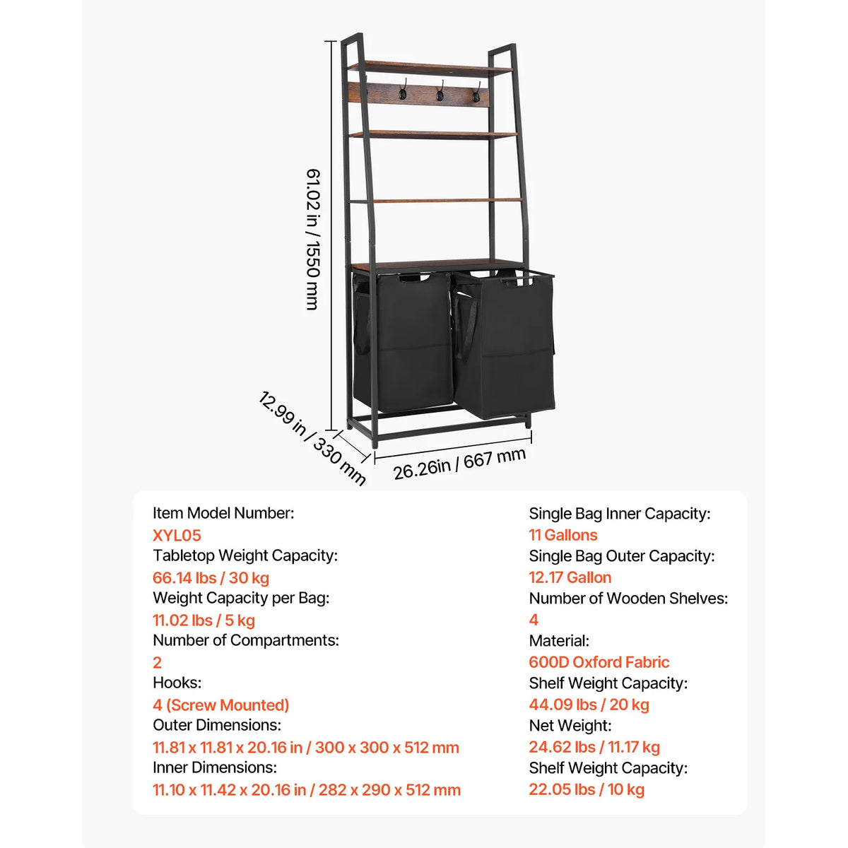 SucceBuy Dual Compartment Laundry Sorter With Metal Frame
