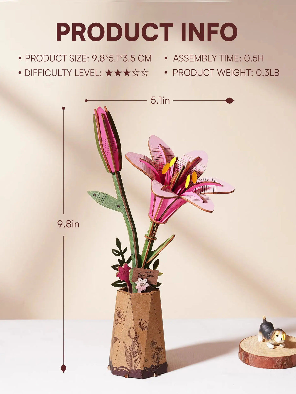 Rolife Wooden Lily Flower 3D Puzzle DIY Bouquet Building Kit