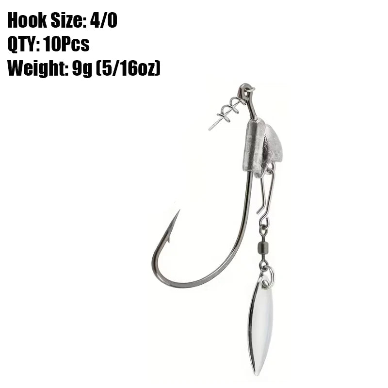 Weighted Underspin Jig Head Swimbait Hooks With Spinner Blades