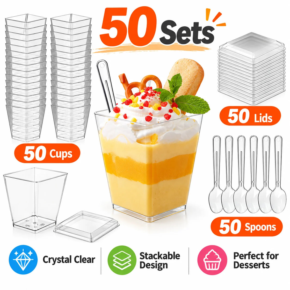 Disposable Clear Plastic Parfait Cups With Lids And Spoons For Snacks