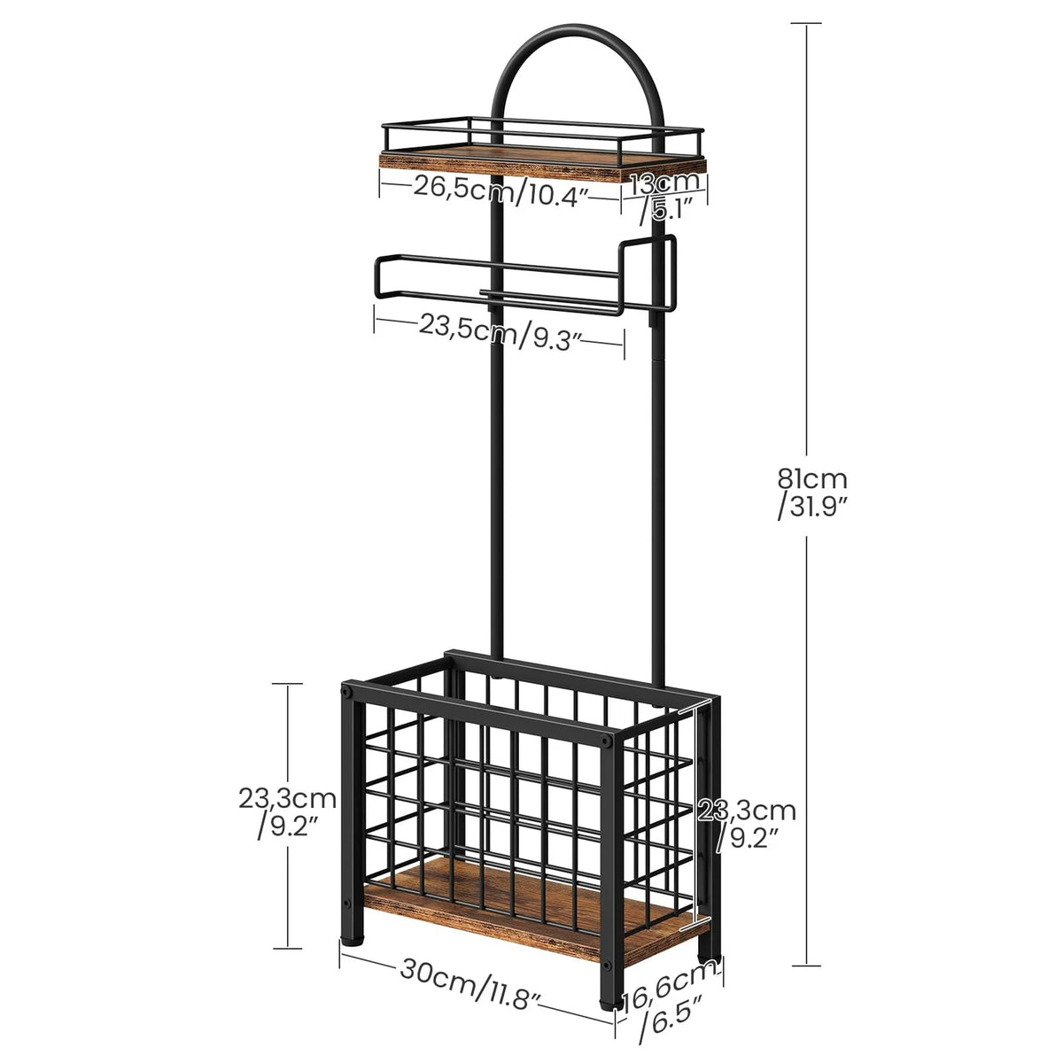 Freestanding 3-Tier Bathroom Toilet Paper Holder With Shelf And Basket