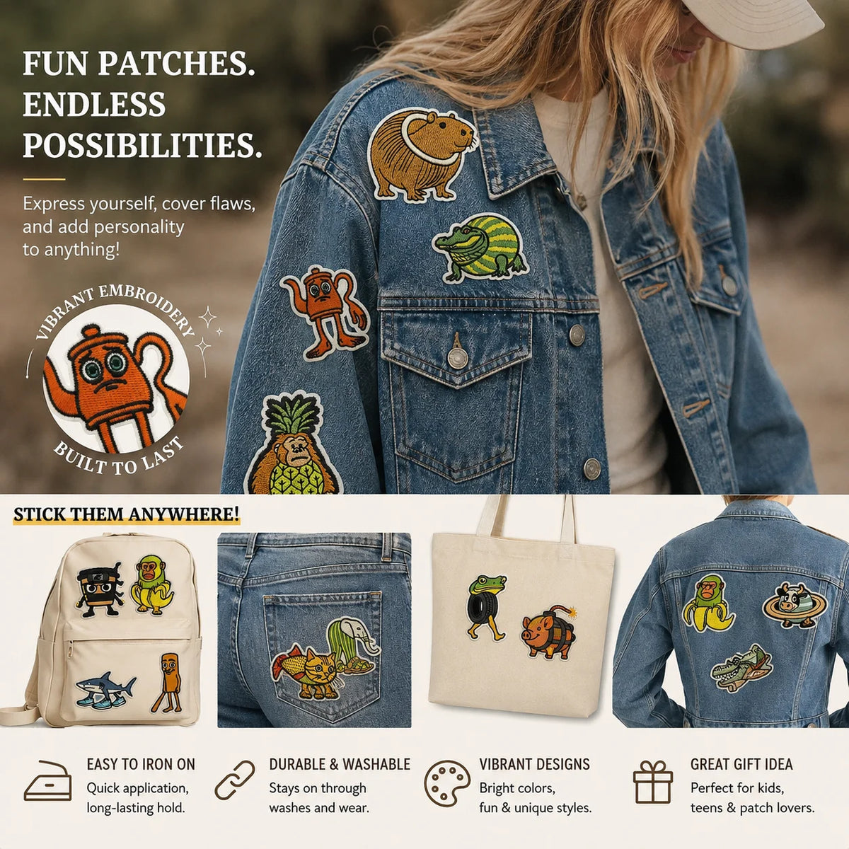 Funny Embroidered Animal Iron On Patches for Clothes and Backpacks