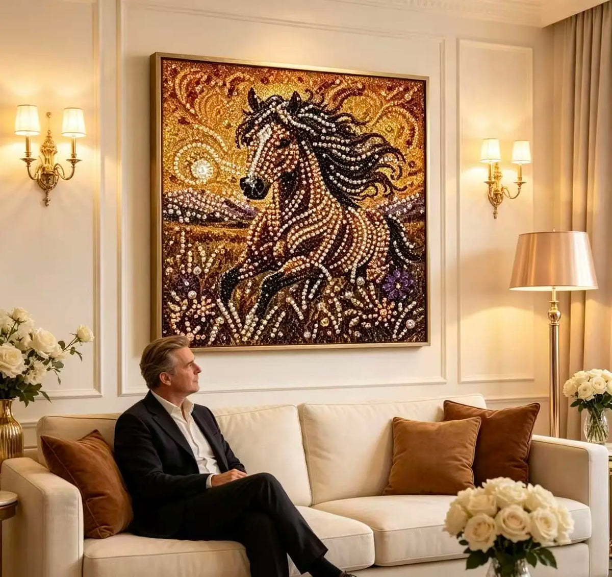 Running Horse Diamond Painting Kit With Pearl Crystal Rhinestones