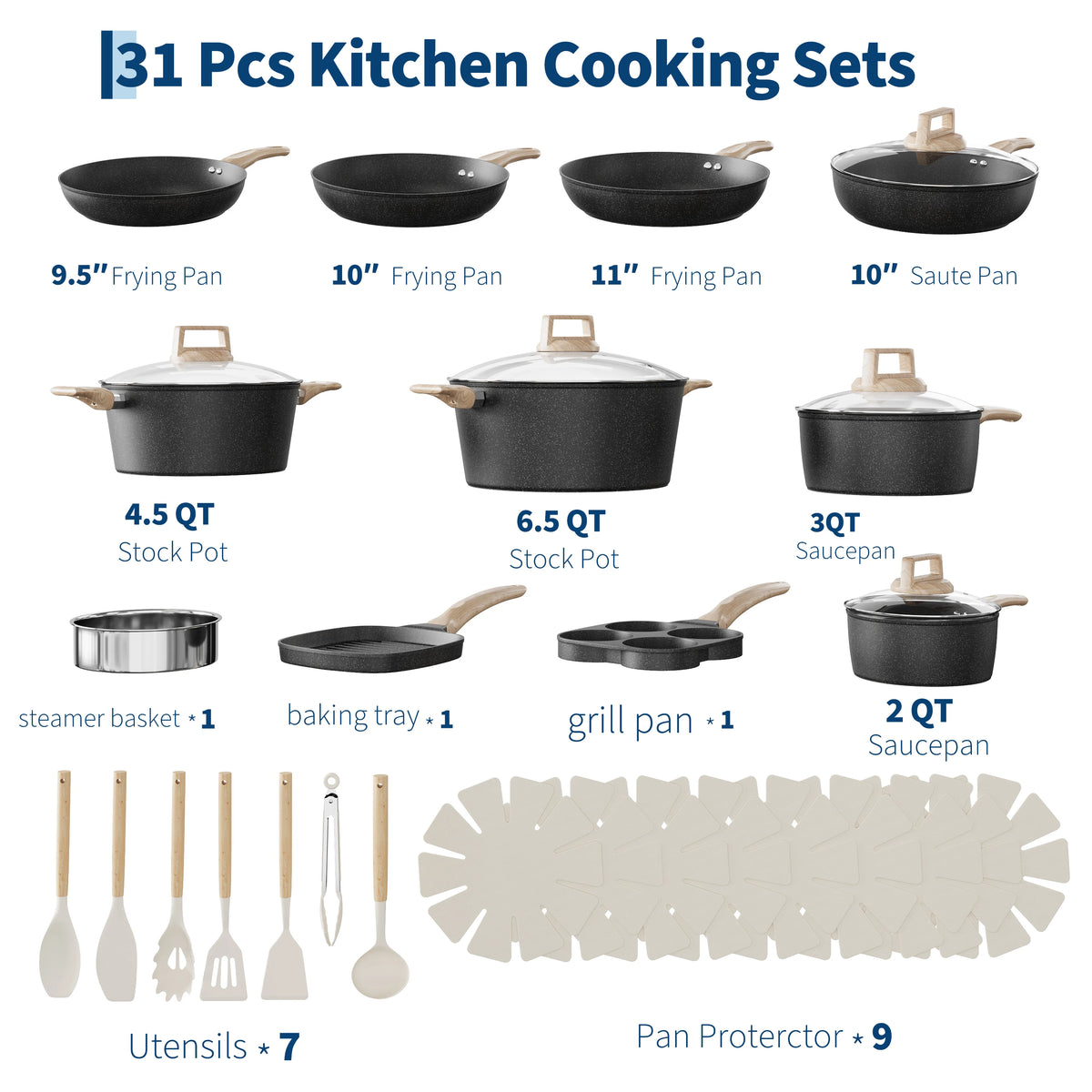 Ceramic Nonstick Cookware Set Induction Compatible Oven Safe Pots Pans