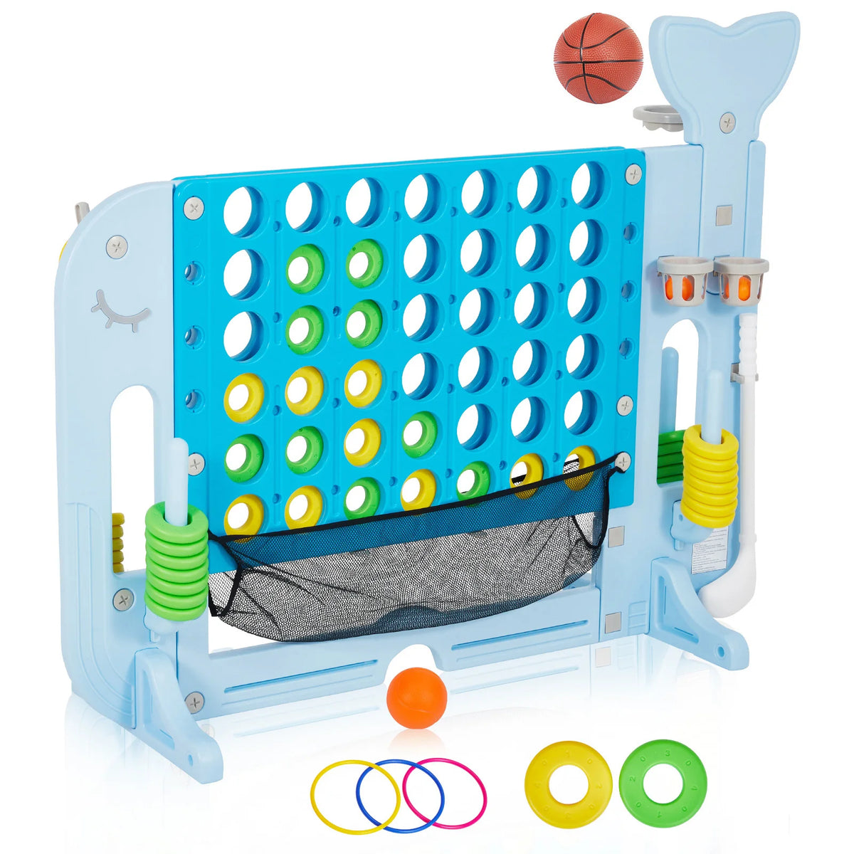 Giant Outdoor Connect Four Basketball Hoop Ring Toss Game Set