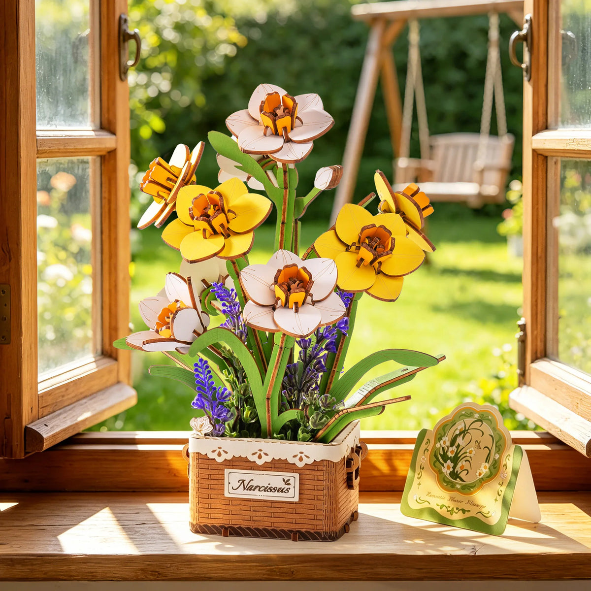 ROKR Wooden Narcissus Flower 3D Puzzle DIY Bouquet Building Kit