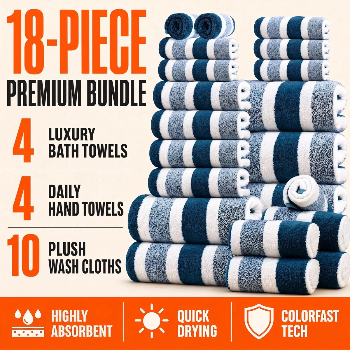 18 Piece Soft Coral Fleece Towel Set For Home Use