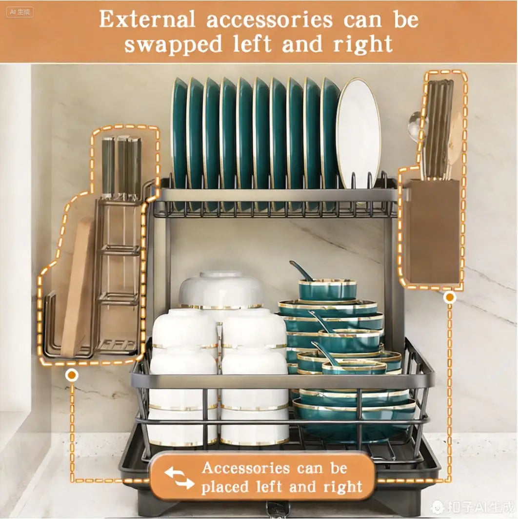 Double Layer Carbon Steel Kitchen Cutlery And Drinkware Drain Rack