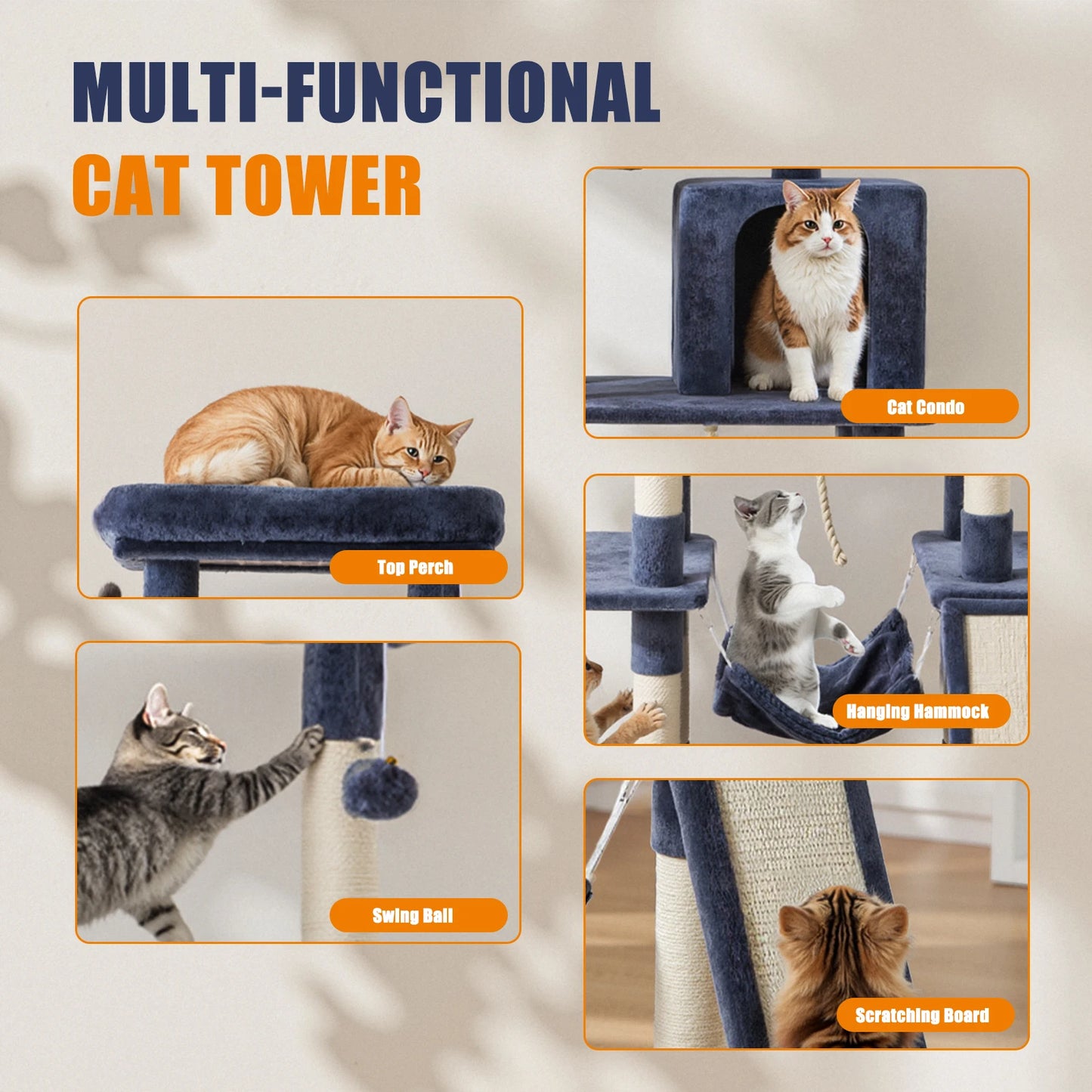JHK Cat Tree Tall Multi Cat Climbing Tower Indoor Cats
