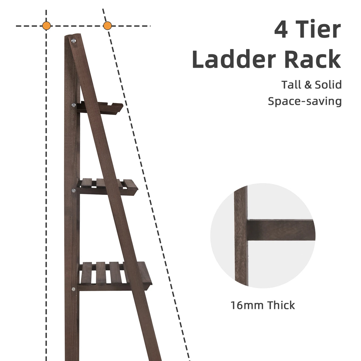 Folding Four Tier Wooden Ladder Shelf Bookcase Plant Display Rack