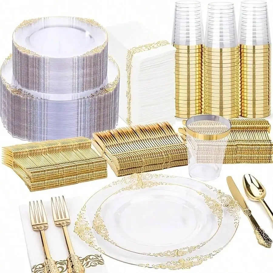 Embossed Rim Disposable Plastic Tableware Set for Parties