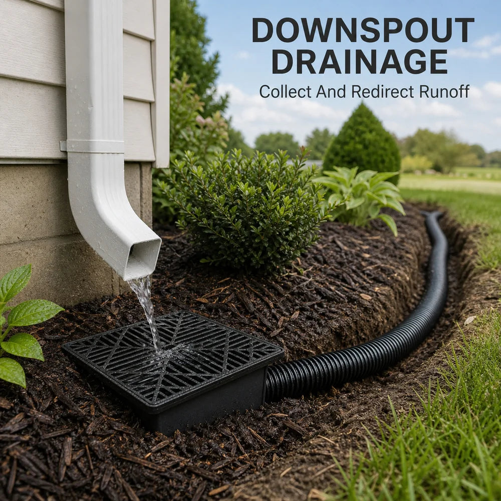 Outdoor Drain Catch Basin Kit With Grate Flexible Corrugated Pipe