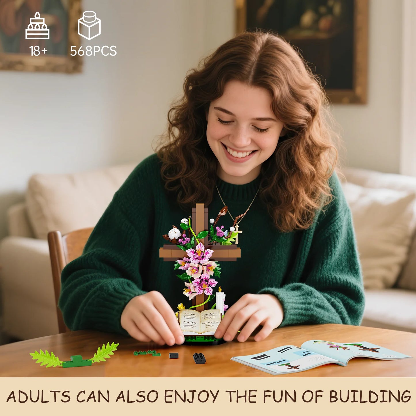 BuildMoc Jesus Cross Flower Building Set Religious Blocks Christian Gift