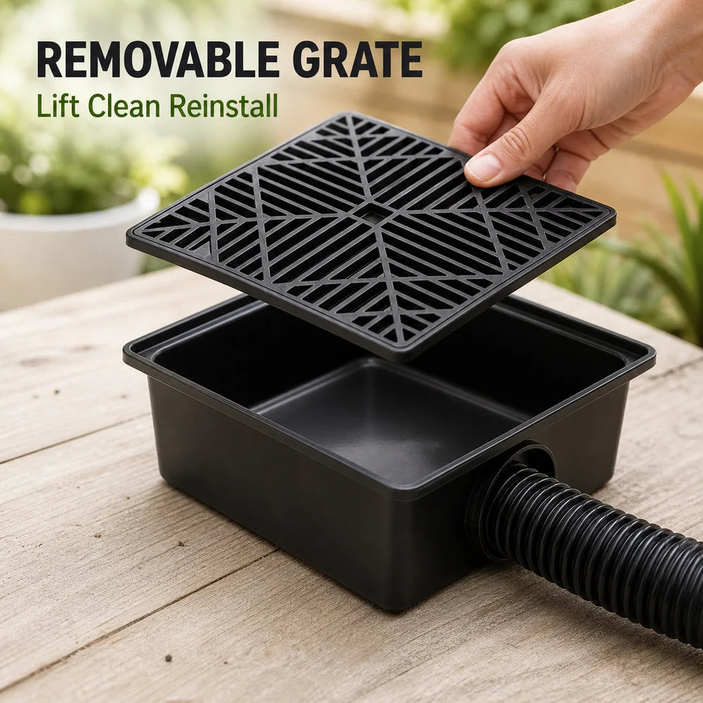 Outdoor Drain Catch Basin Kit With Grate Flexible Corrugated Pipe