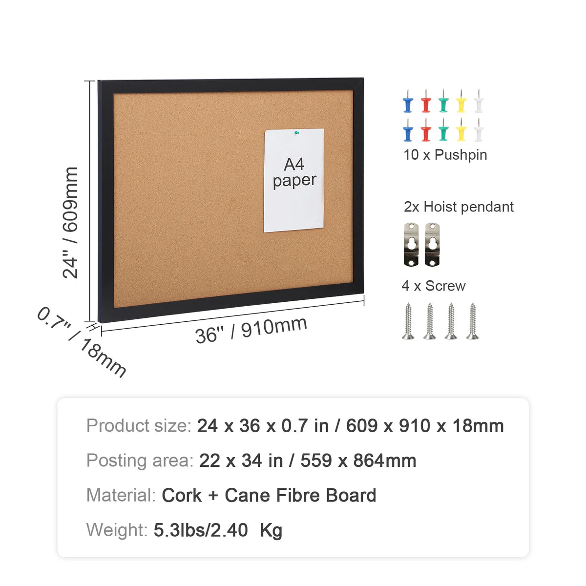 SucceBuy Premium Cork Bulletin Board With Wooden Frame
