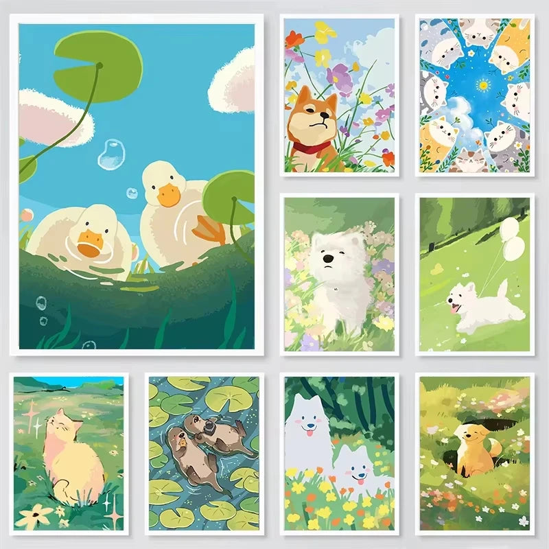 Adult Paint By Numbers Acrylic Kit Cute Animal Canvas Art