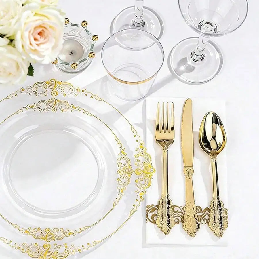 Embossed Rim Disposable Plastic Tableware Set for Parties