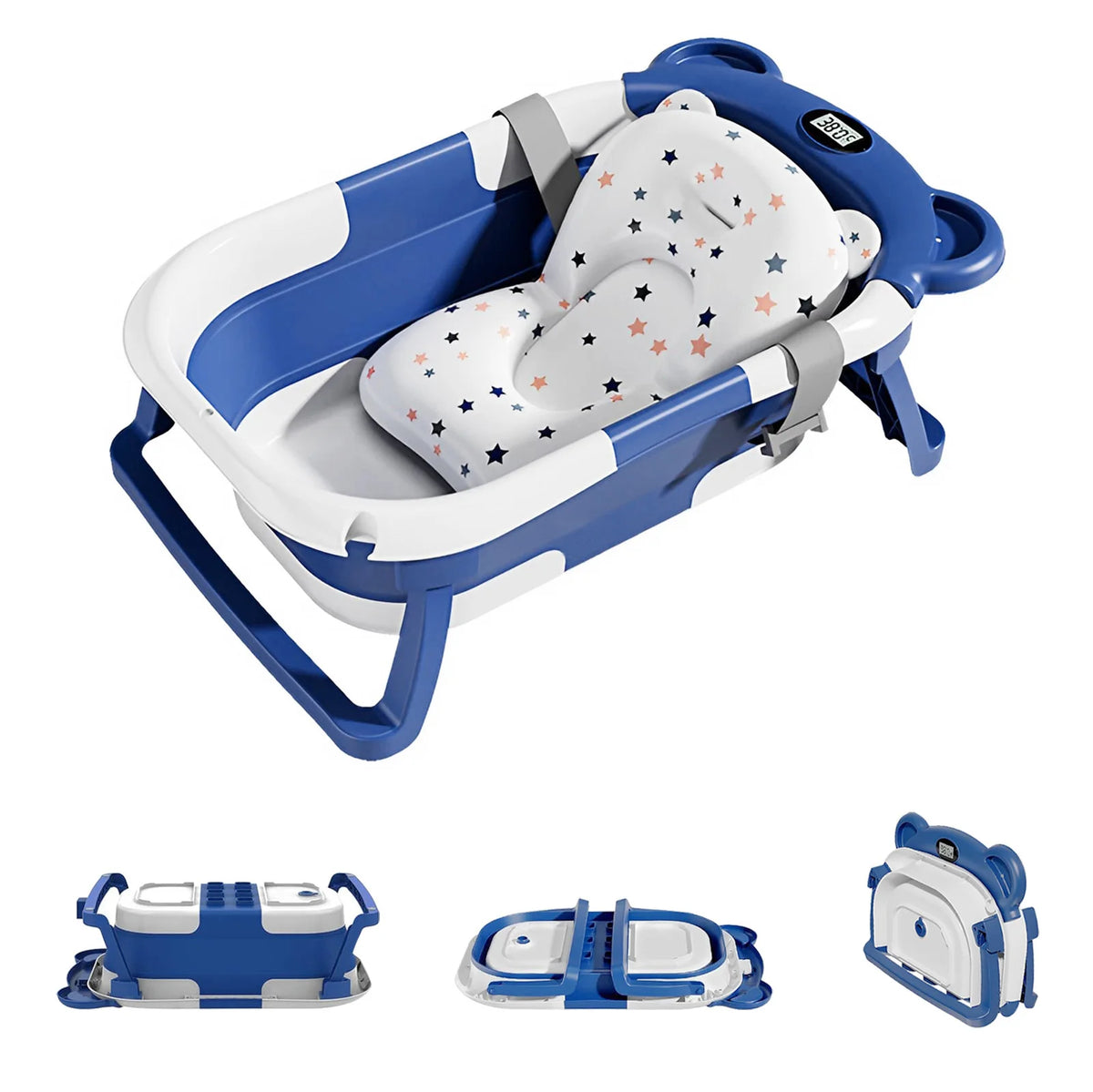 Collapsible Portable Baby Bathtub With Thermometer And Cushion