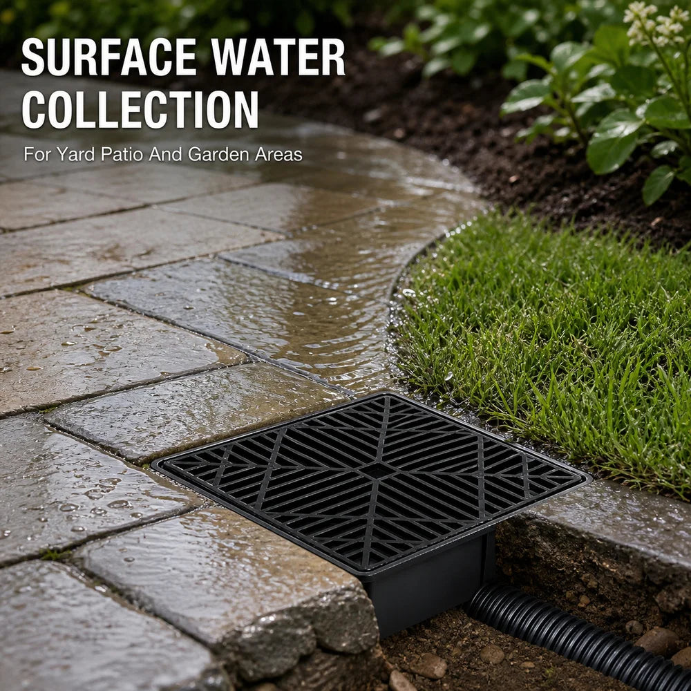 Outdoor Drain Catch Basin Kit With Grate Flexible Corrugated Pipe