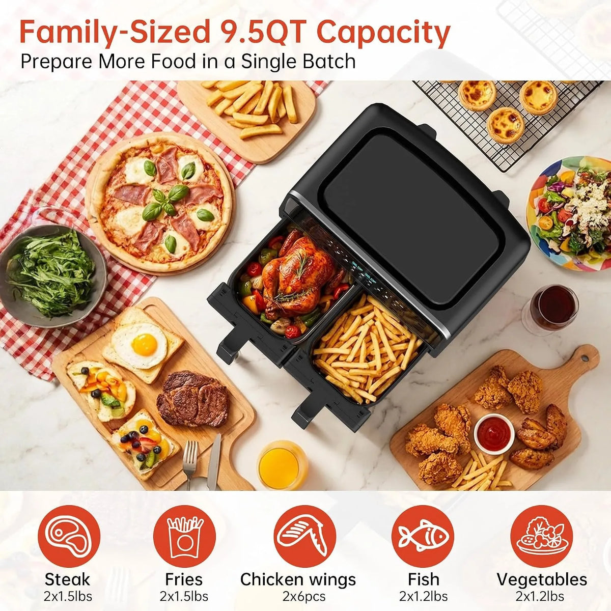 Dual Basket Ceramic Air Fryer With Smart Finish Digital Touchscreen