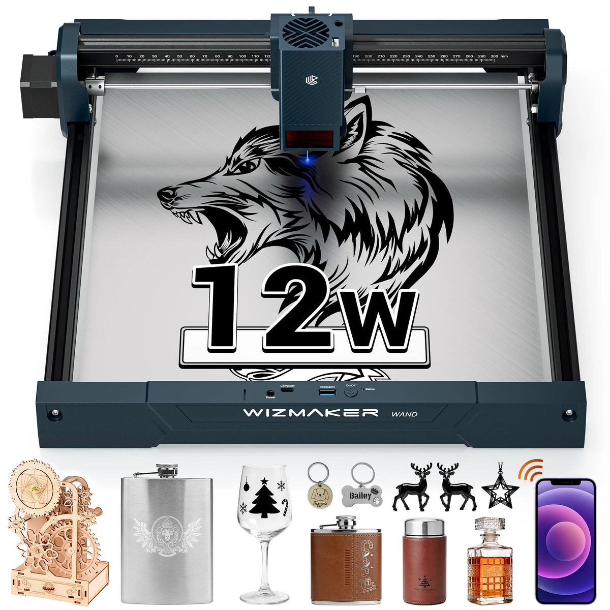 Wizmaker Wand 7W Laser Engraver Cutter for Wood Leather Acrylic