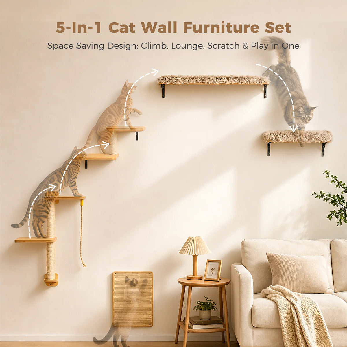 Pawz Road Wooden Cat Wall Climbing Shelves Sisal Scratching Posts