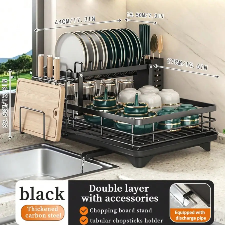 Double Layer Carbon Steel Kitchen Cutlery And Drinkware Drain Rack