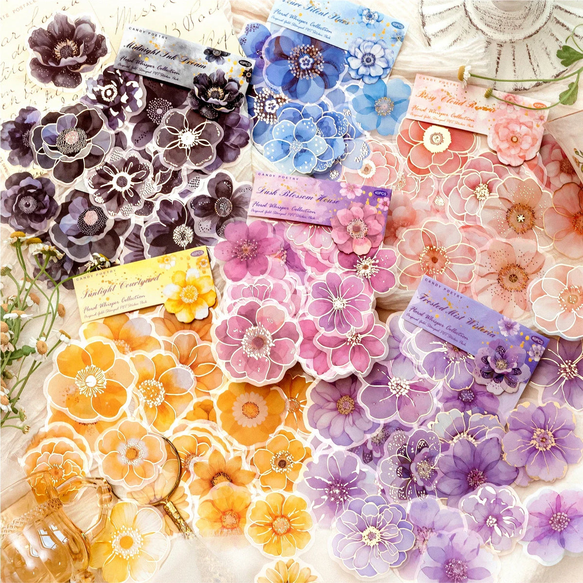 Hot Stamped Flower Stickers for Junk Journals and Scrapbooking Decor