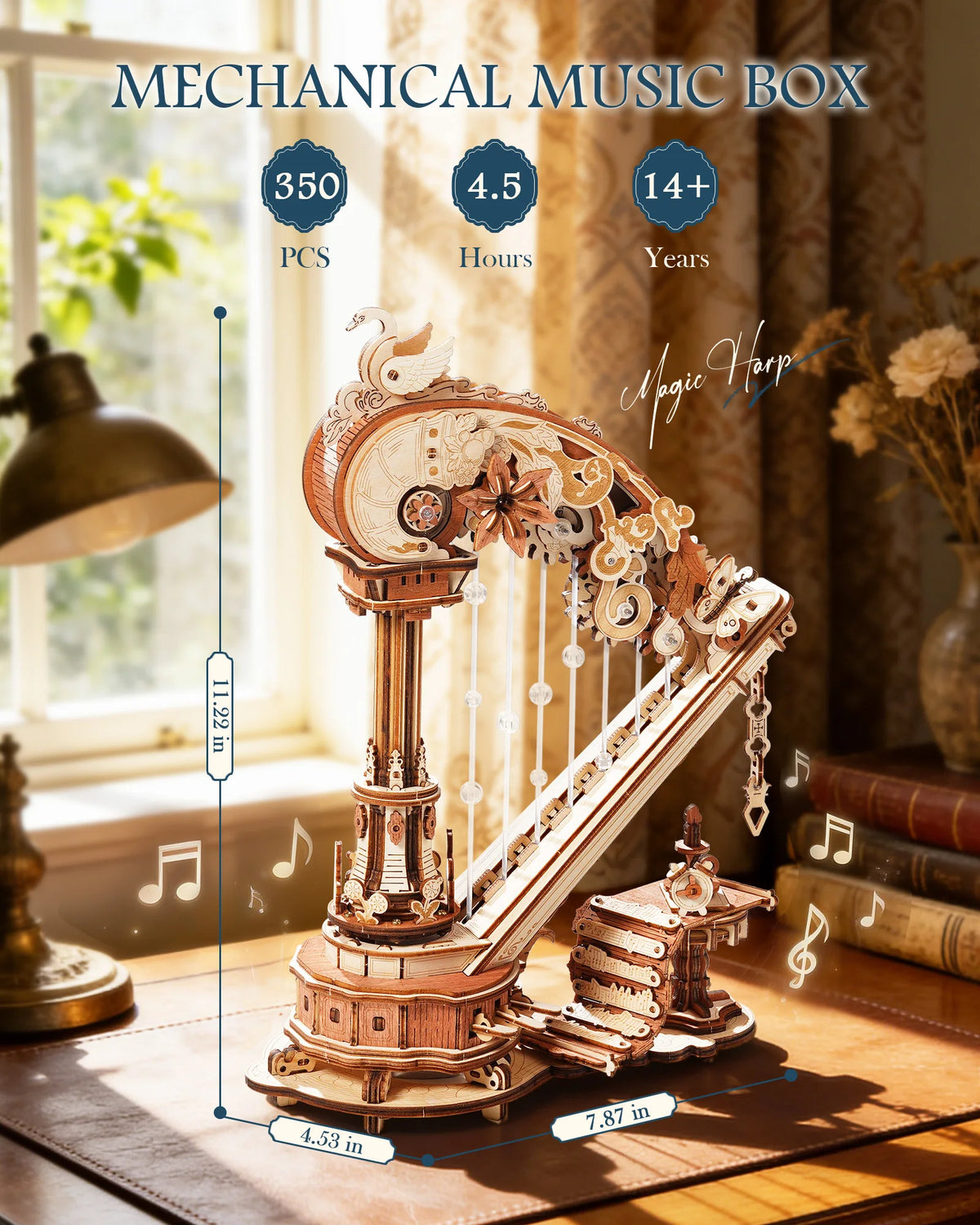 ROKR Magic Harp Music Box Wooden DIY Mechanical Puzzle Kit
