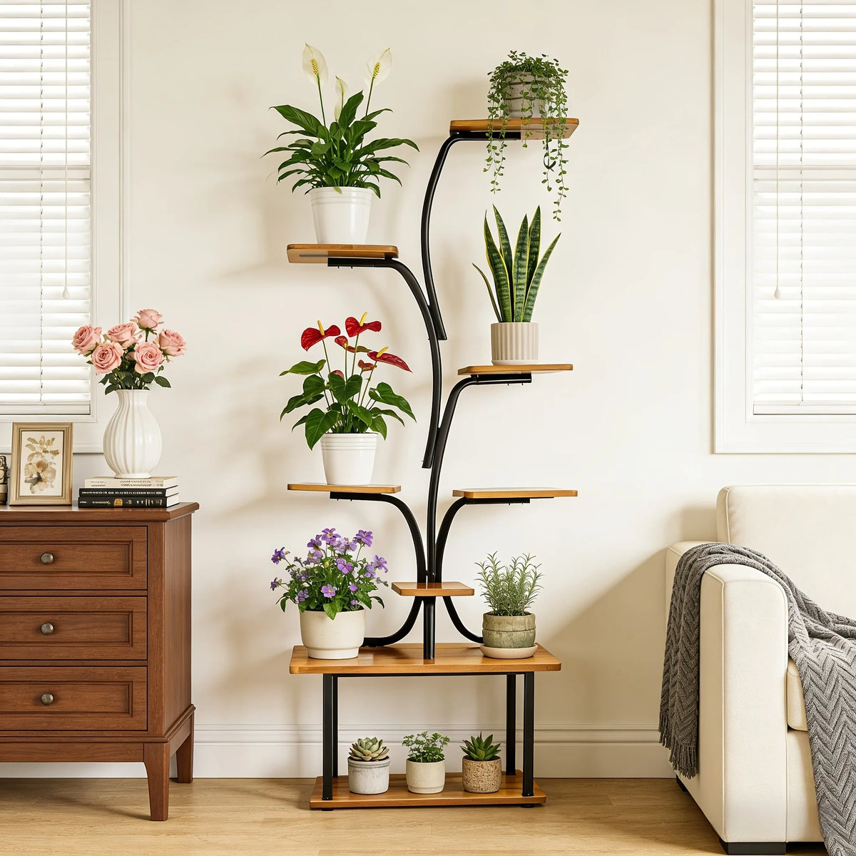 Metal Plant Stand With LED Grow Lights for Indoor Plants