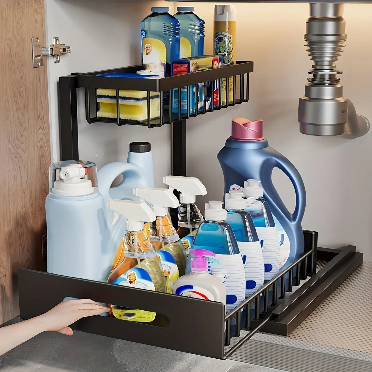 Sliding Pull Out Cabinet Rack for Lower Sink Kitchen Storage