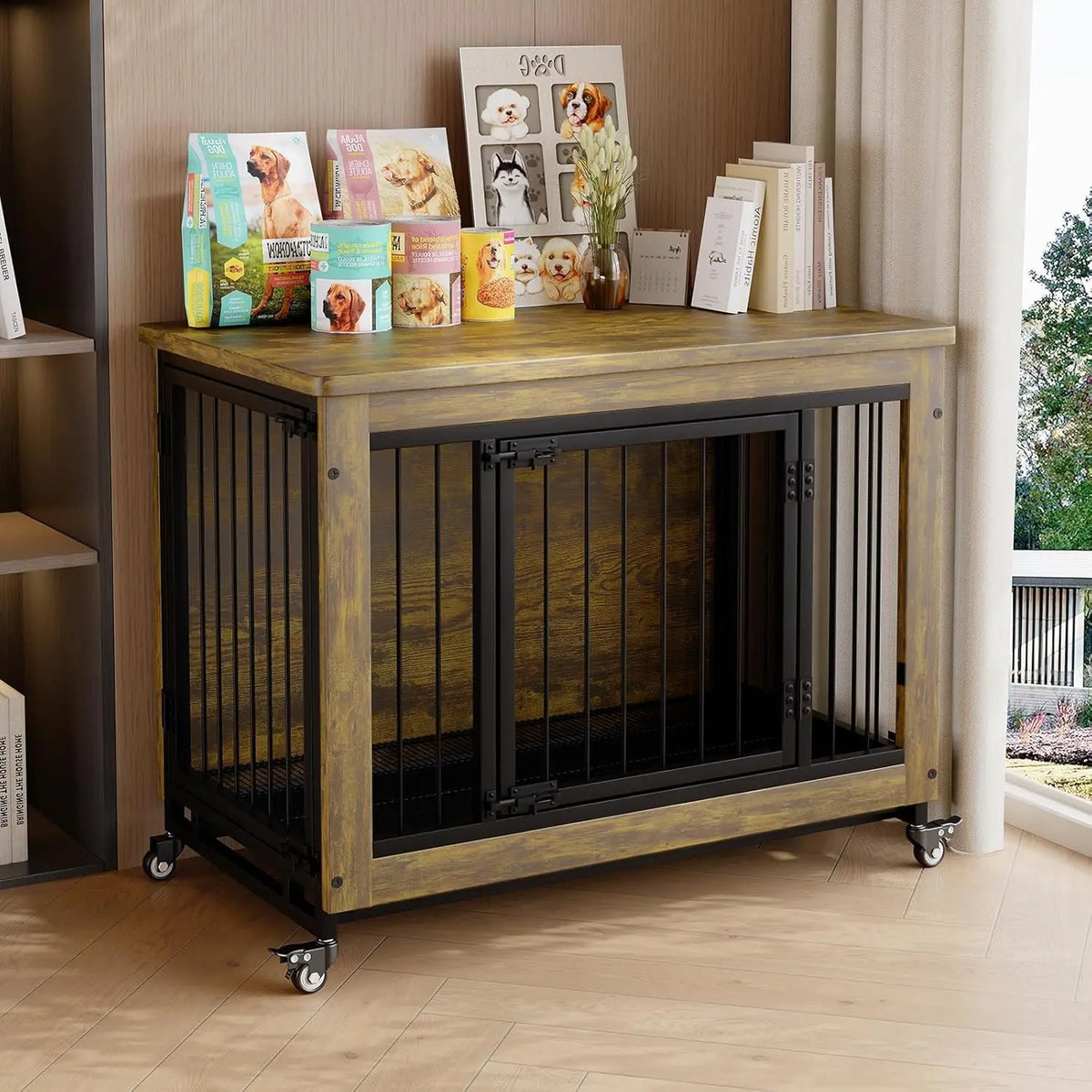 ANIXOL Wooden Dog Crate Furniture with Locking Doors and Tray